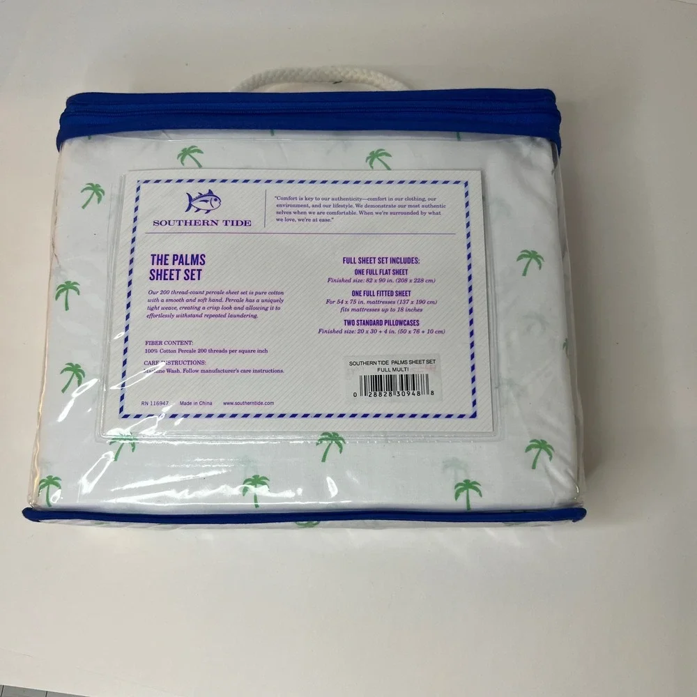 Southern Tide The Palms‎ Sheet Set Full Size Palm Trees Cotton 200 TC NIP